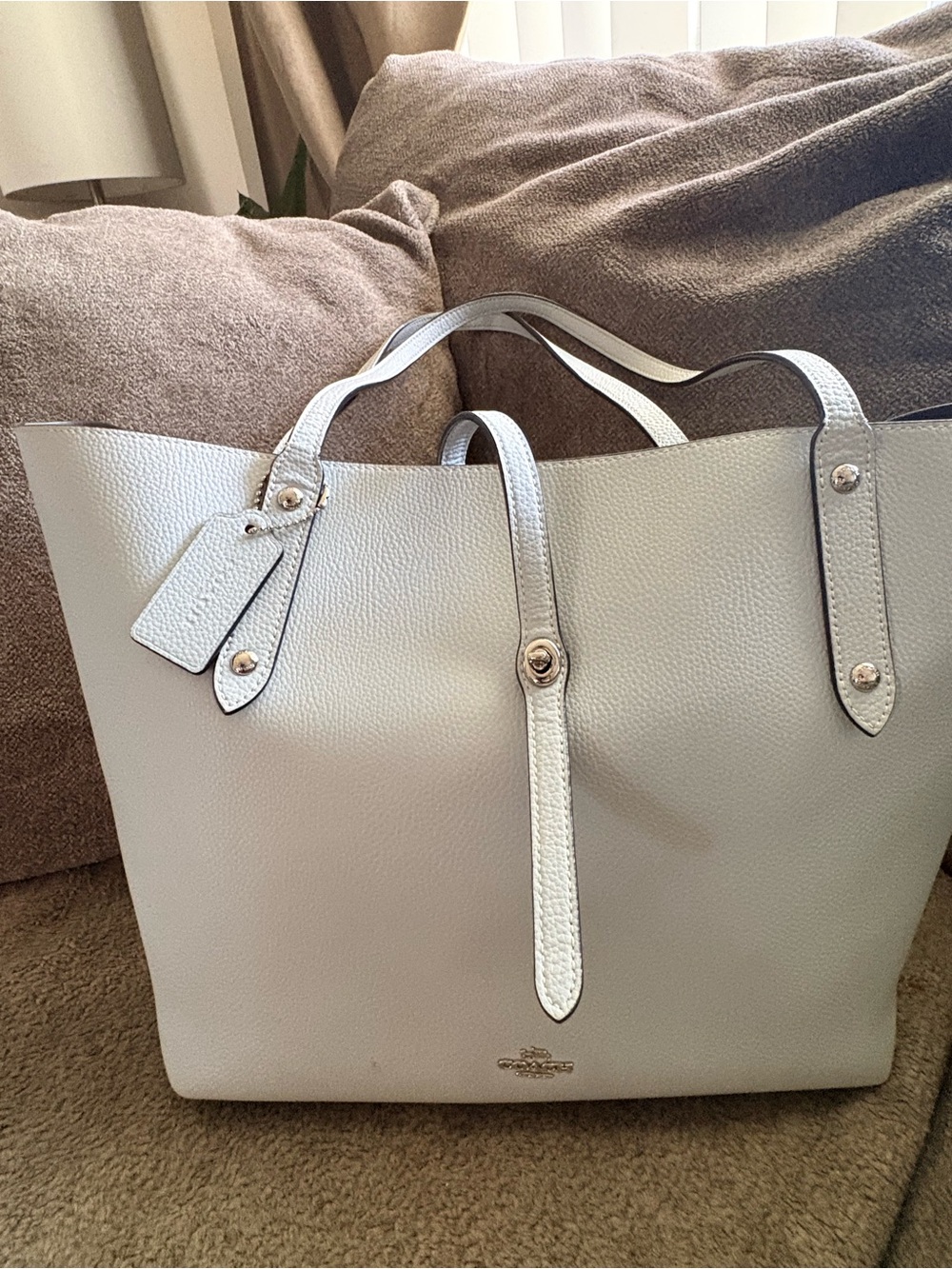 Coach Derby Tote F58660 Silver Mist Pebbled Leather